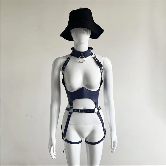 Black PU Leather Bodysuit Harness Set - Picture 3 of 3